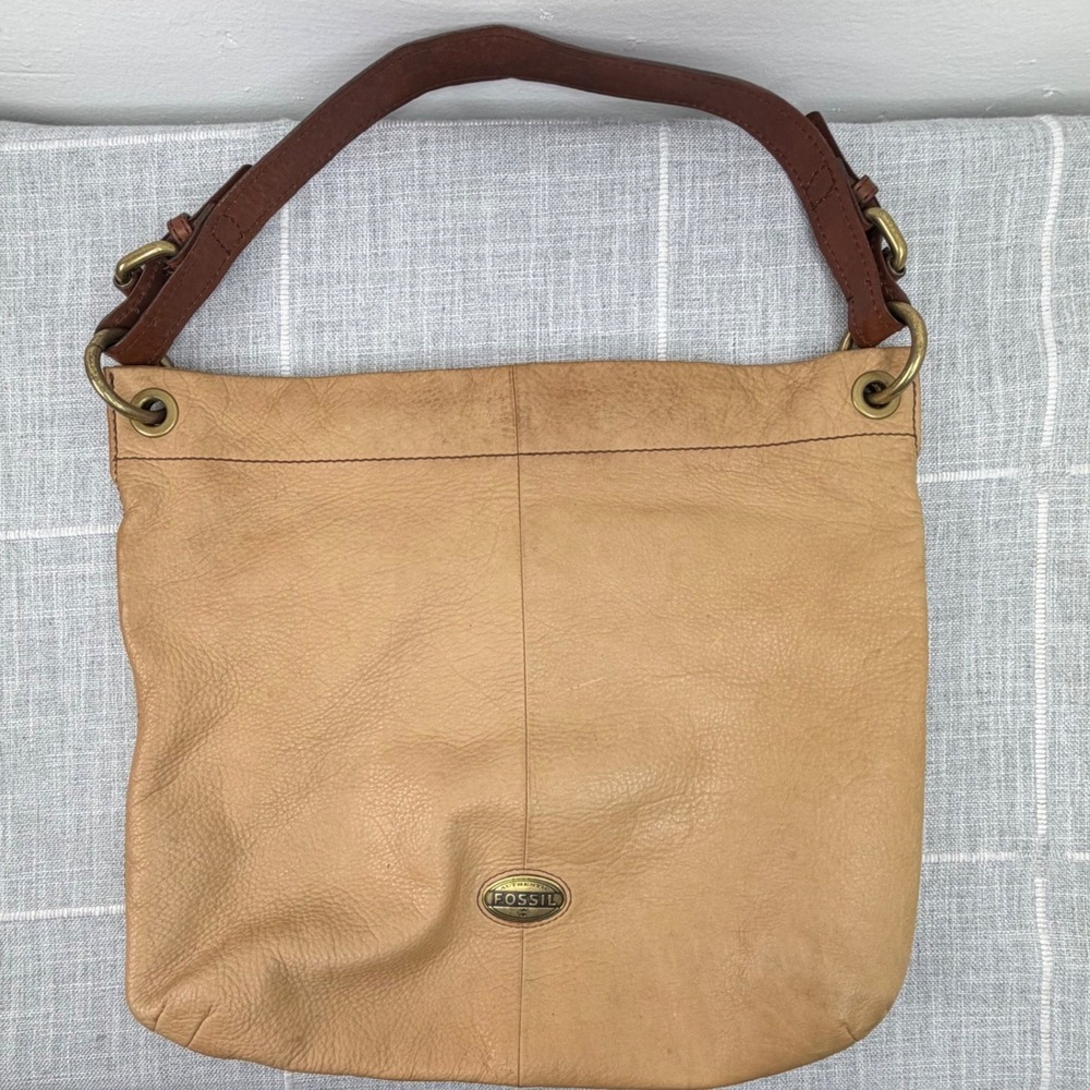 Fossil Explorer Hobo‎ Satchel Shoulder Handbag Purse Y2K Tan Cow Hide Leather
